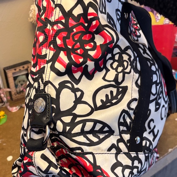 Coach Black and Red Floral Tote Bag - Picture 7 of 14